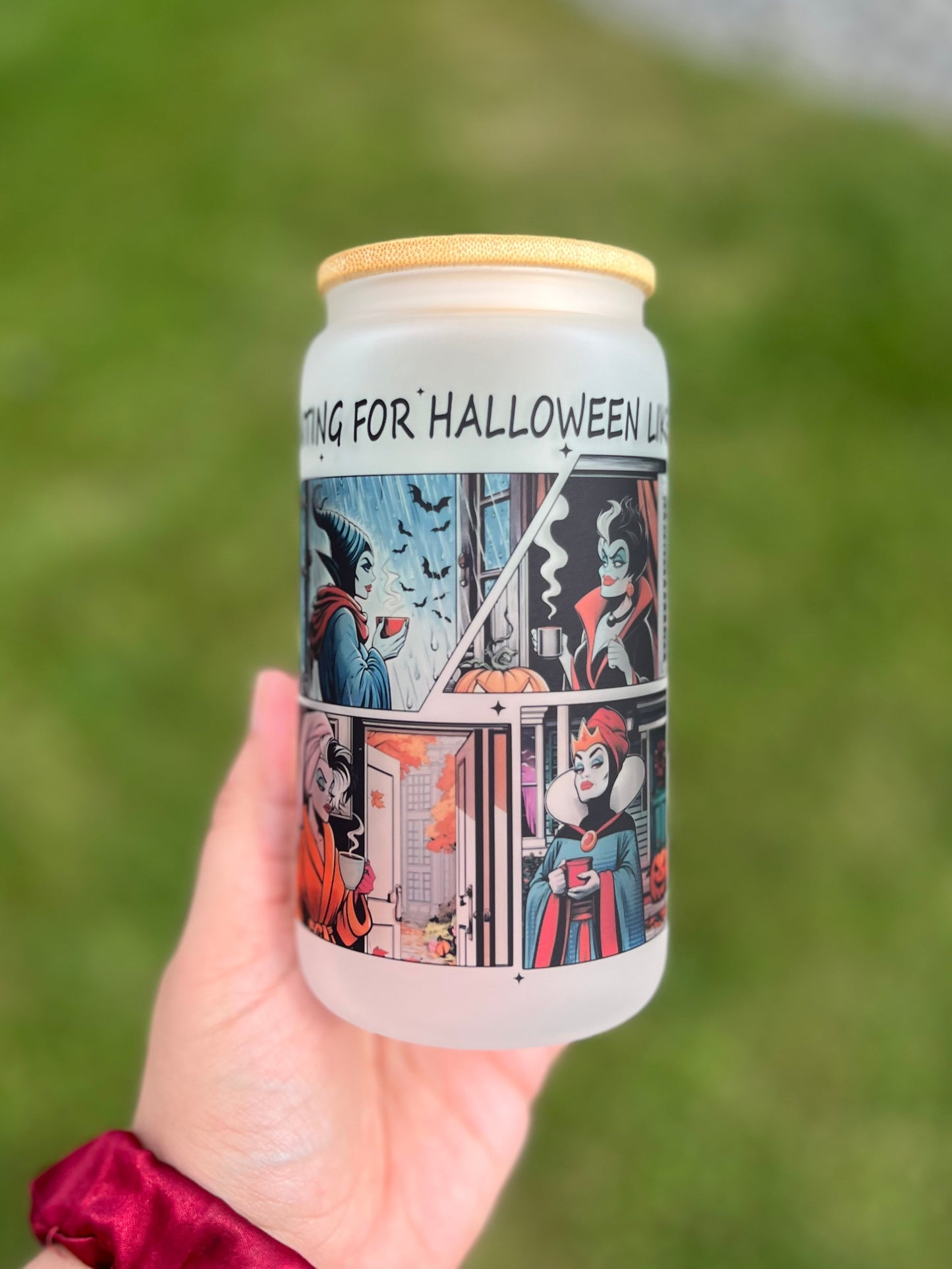 Waiting Halloween Villians Beer Can Glass