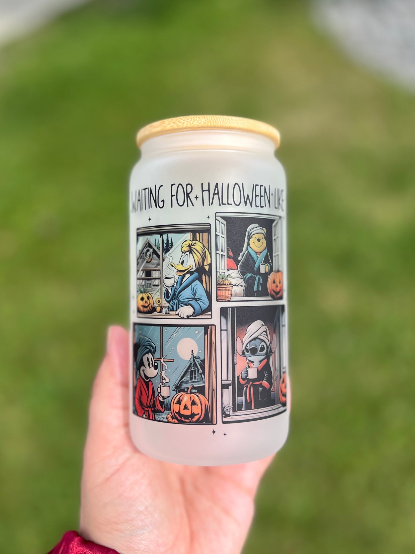 Waiting Halloween Beer Can Glass