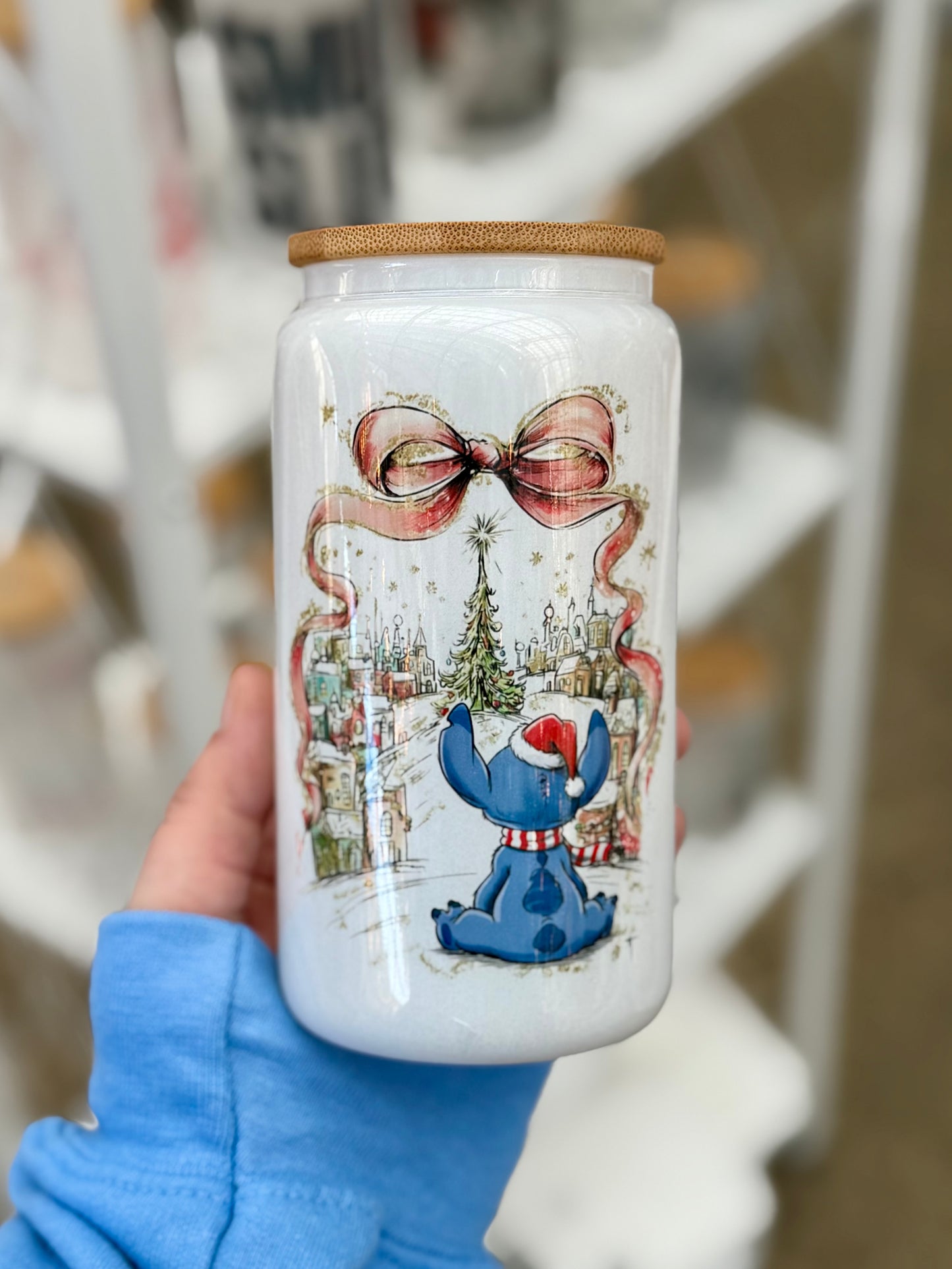 Merry Stitch Beer Can Glass