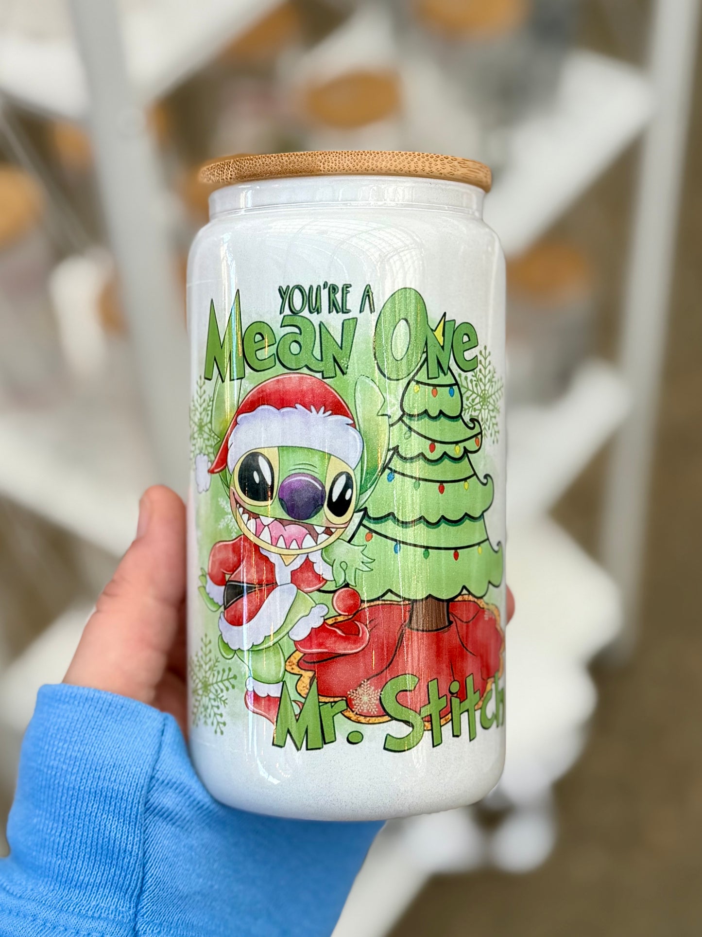Grinch Stitch Beer Can Glass