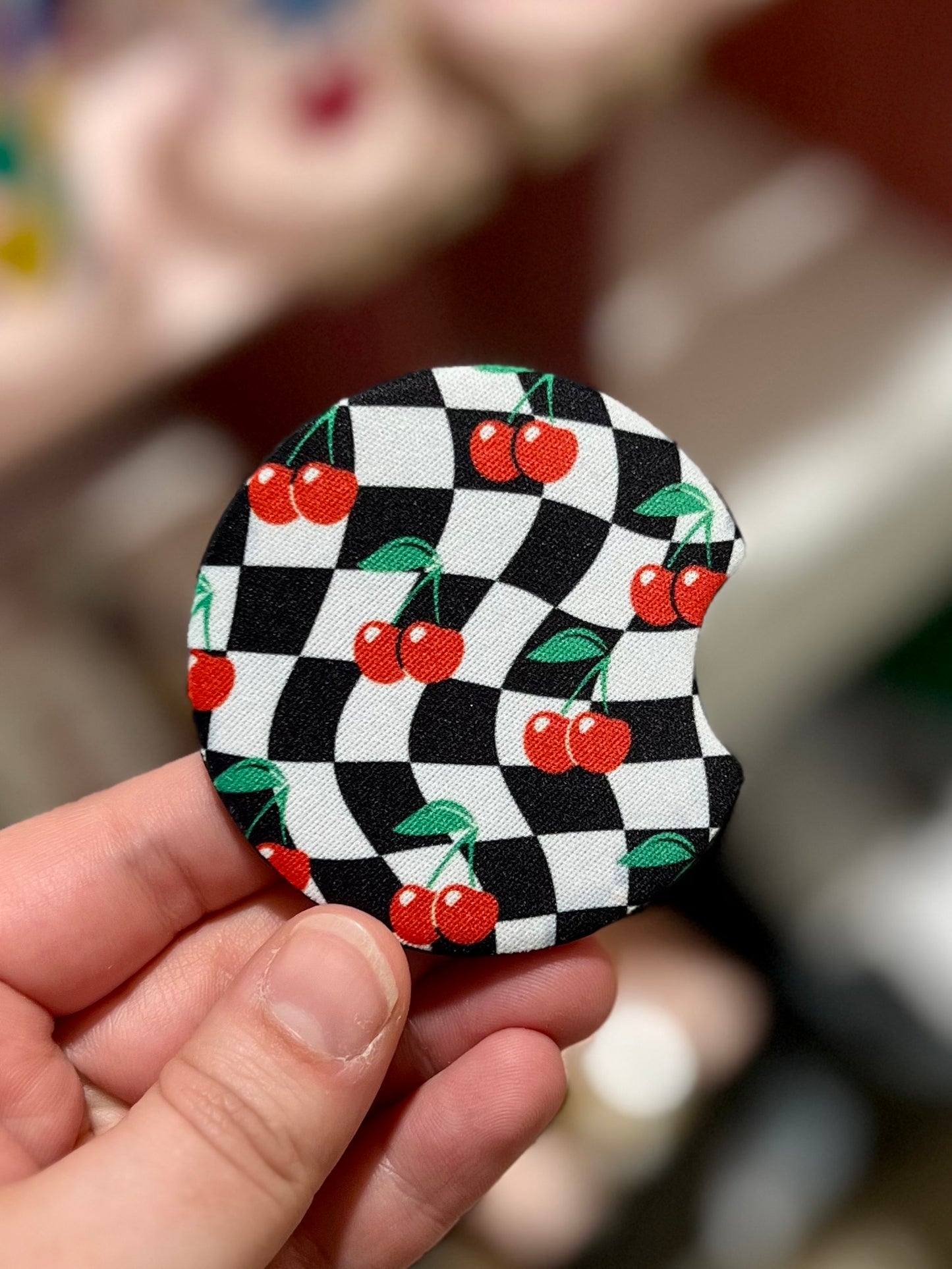 Checkered Cherries Car Coaster