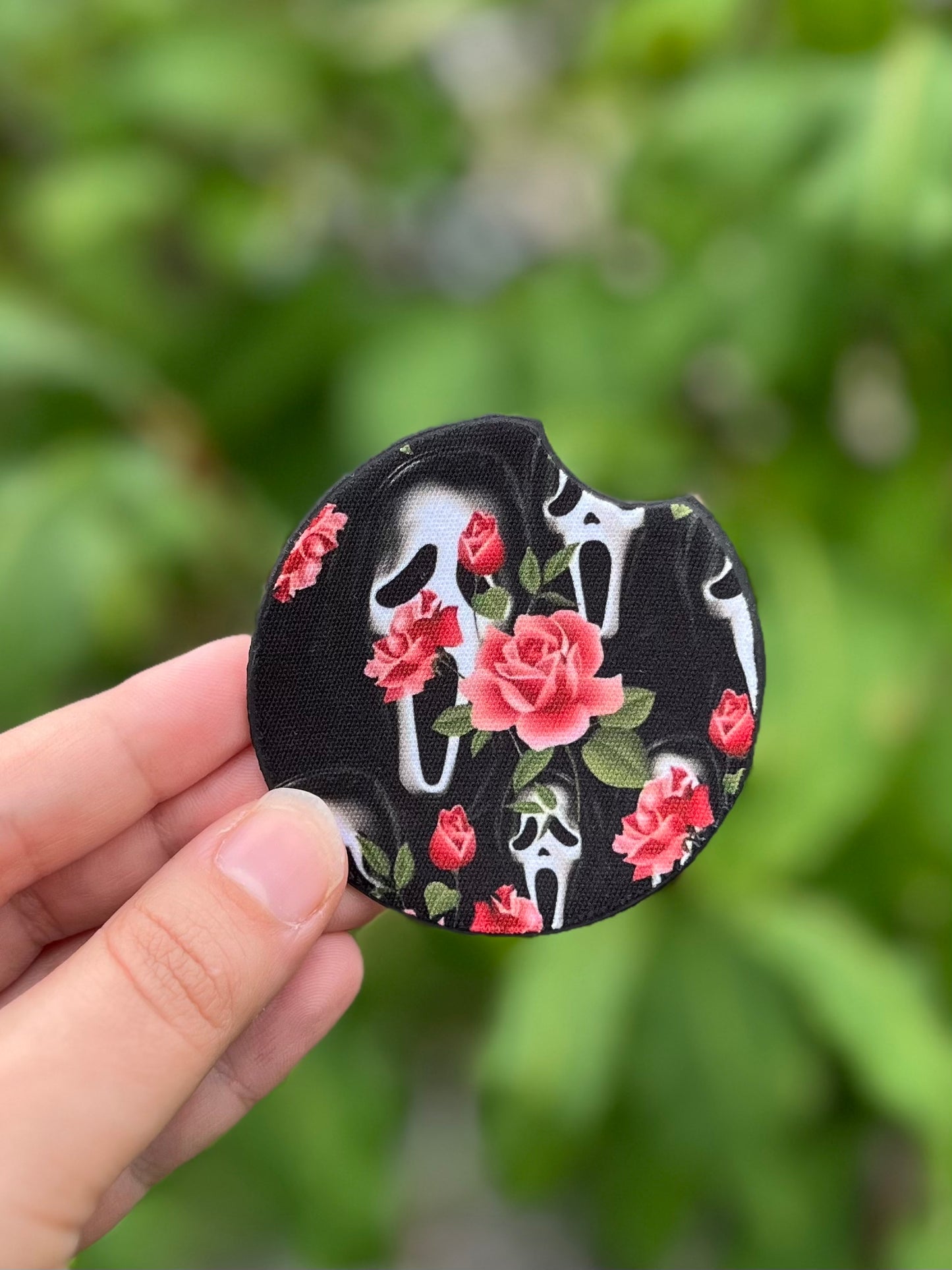 Floral Ghost Face Car Coaster