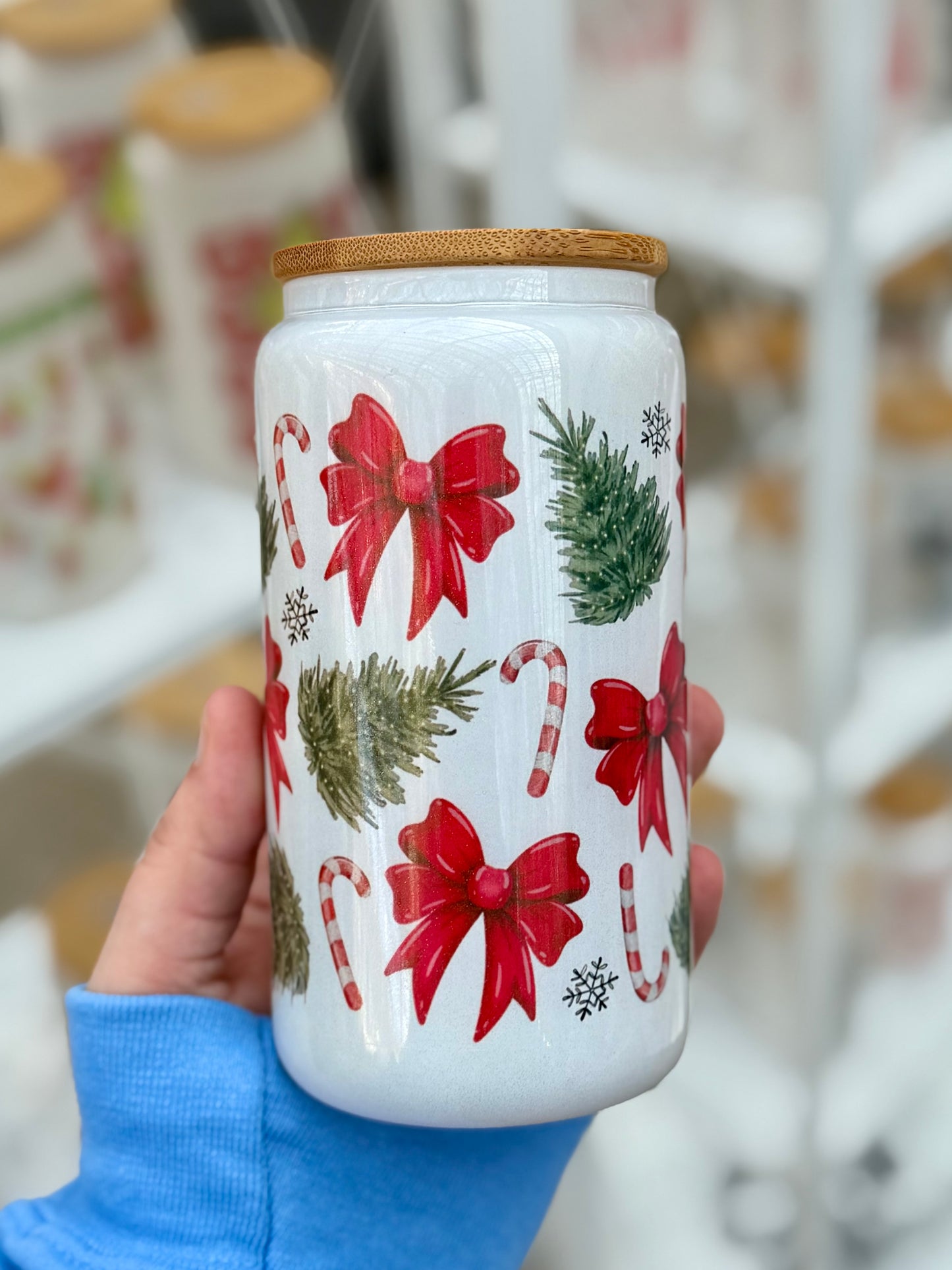 Christmas Coquette Bow Beer Can Glass
