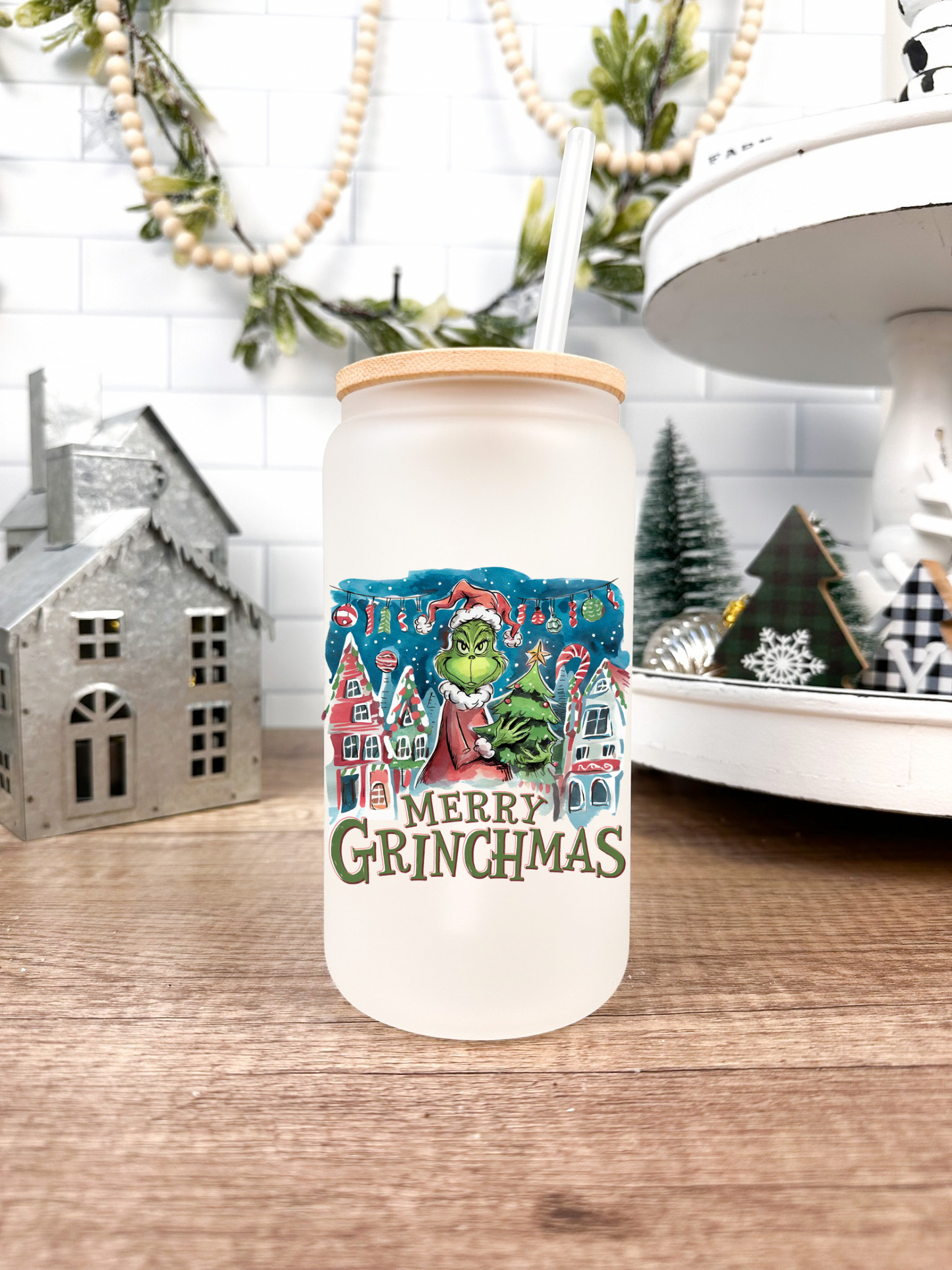 Merry Grinchmas Beer Can Glass
