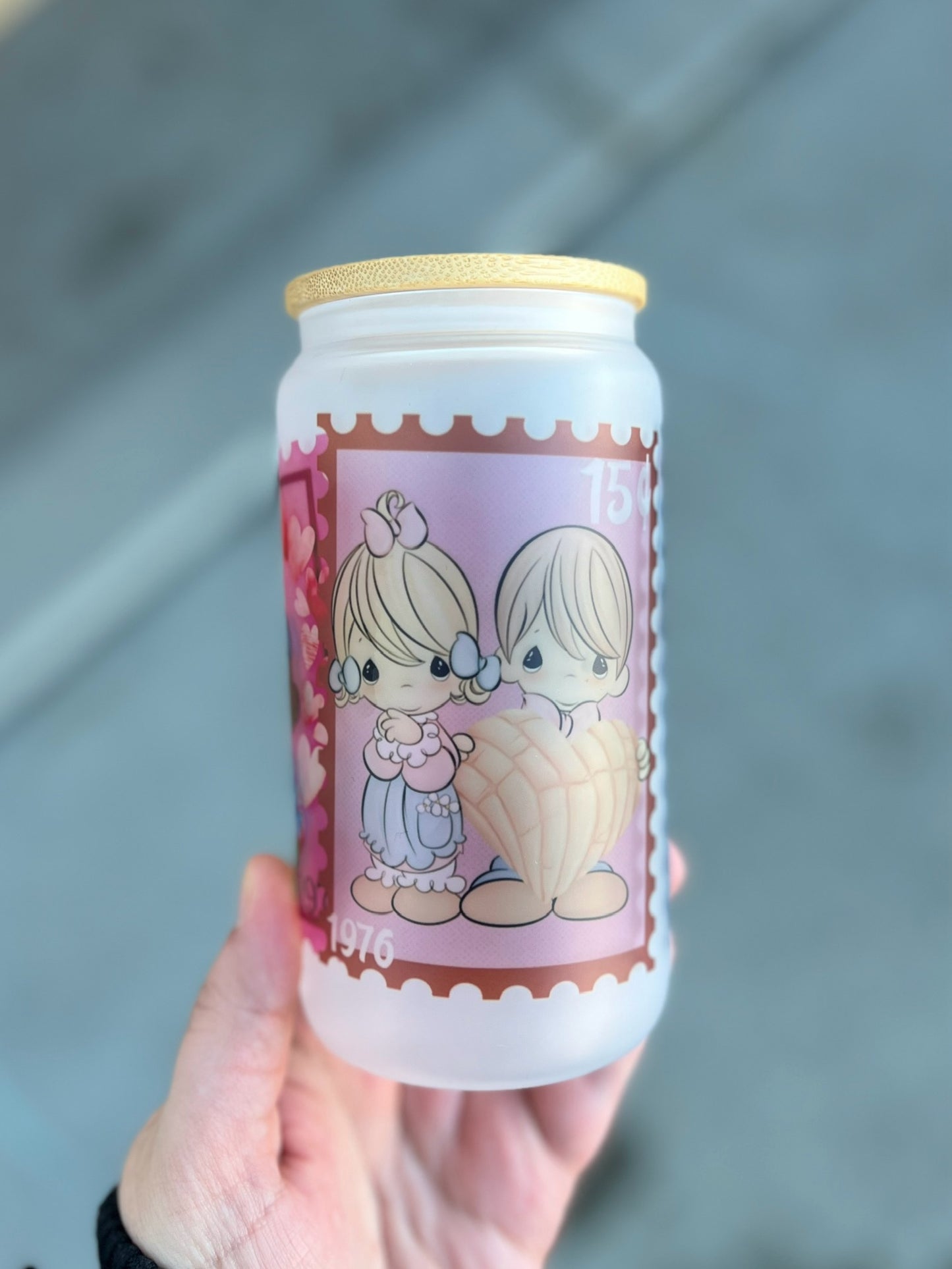 Love Stamps Beer Can Glass