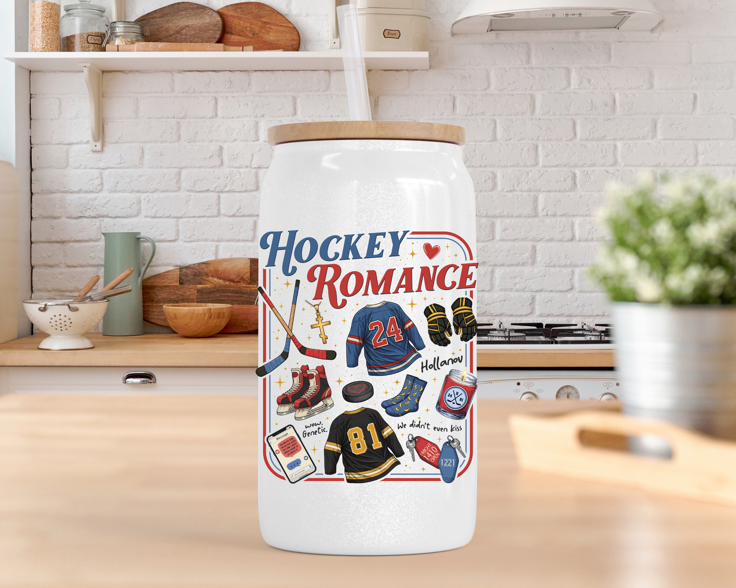 Hockey Romance Beer Can Glass