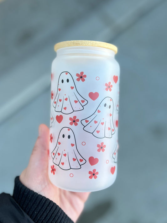 Valentines Ghosts Beer Can Glass