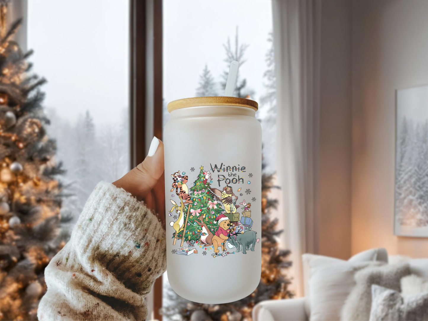 Pooh Bear Christmas Beer Can Glass