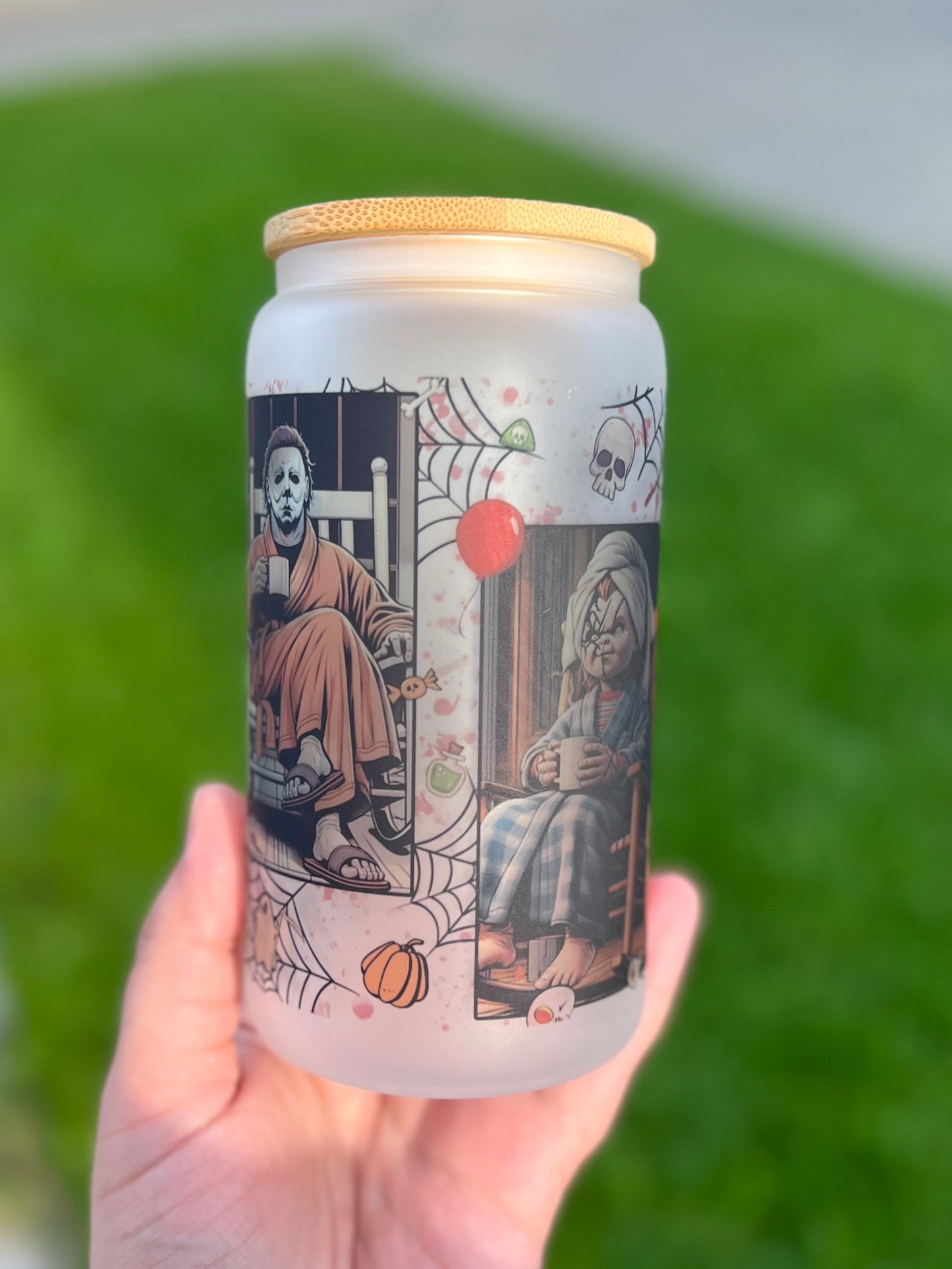 Waiting For Halloween Beer Can Glass