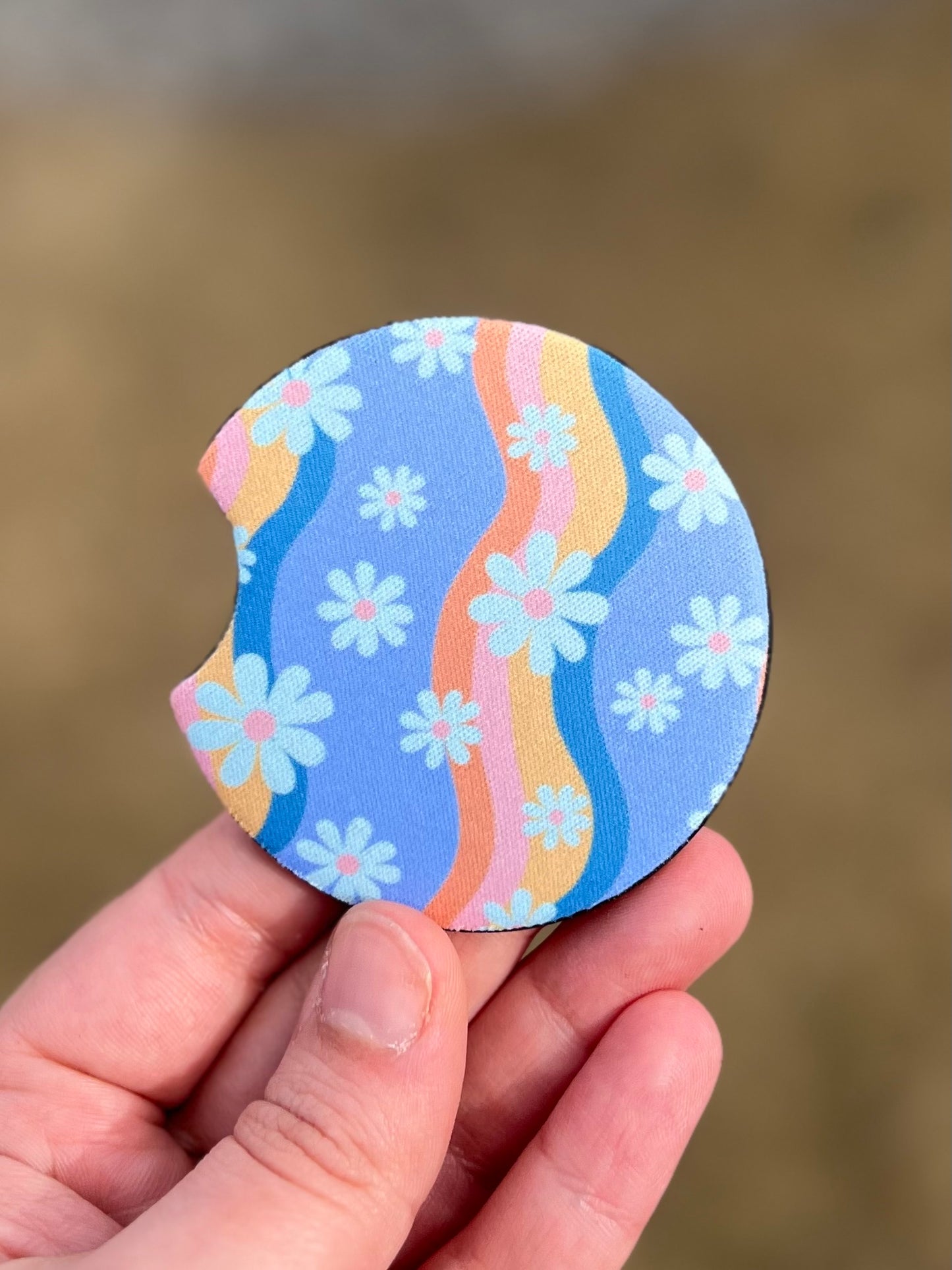 Retro Daisy Vibes Car Coaster