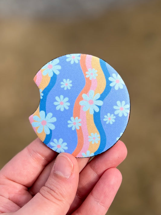 Retro Daisy Vibes Car Coaster