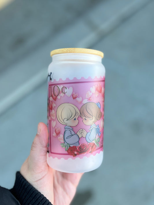 Love Stamps Beer Can Glass