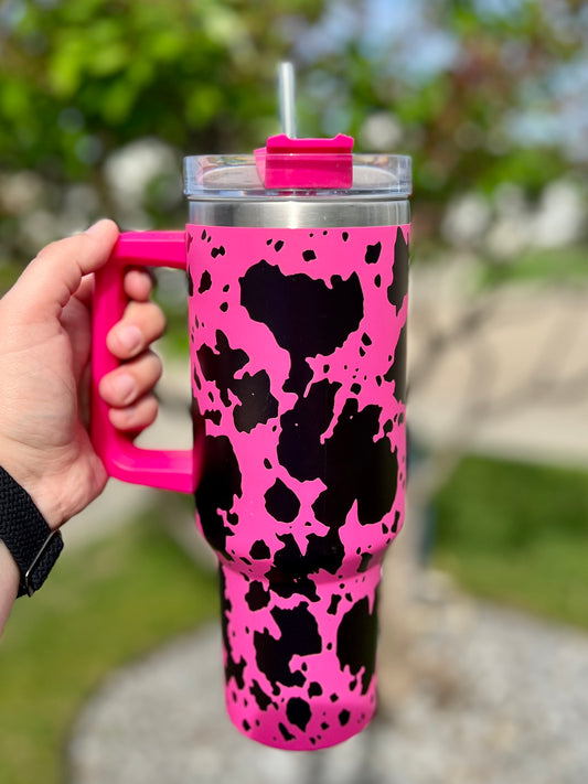 Pink Cow Print 40 OZ