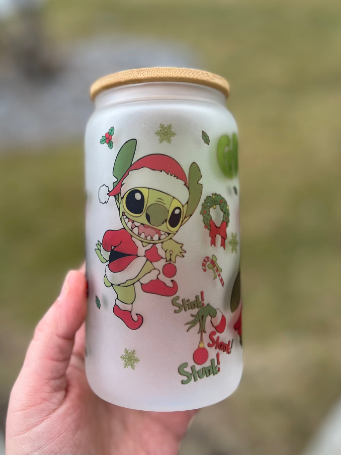 Stitch Grinch Beer Can Glass