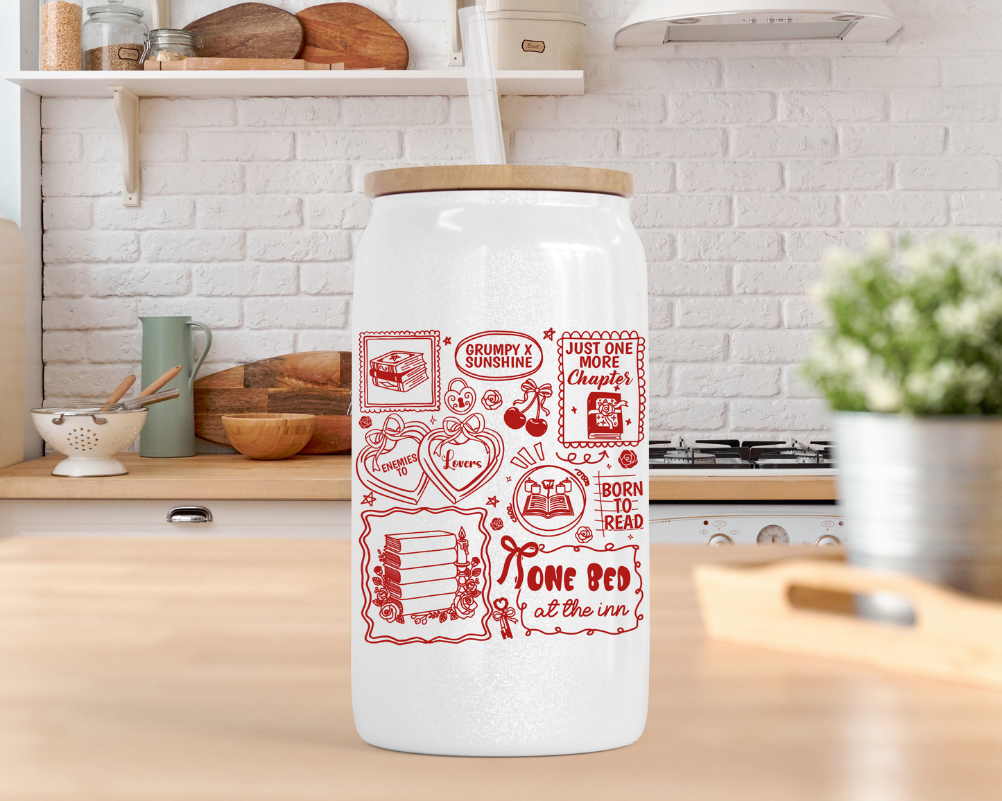 Bookish Romance Beer Can Glass