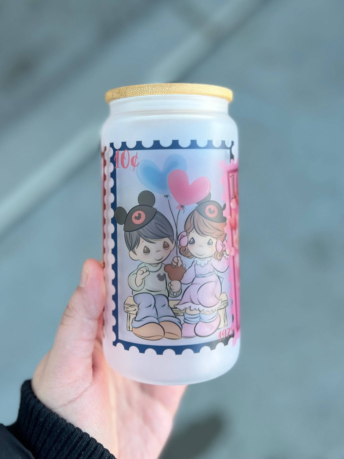 Love Stamps Beer Can Glass