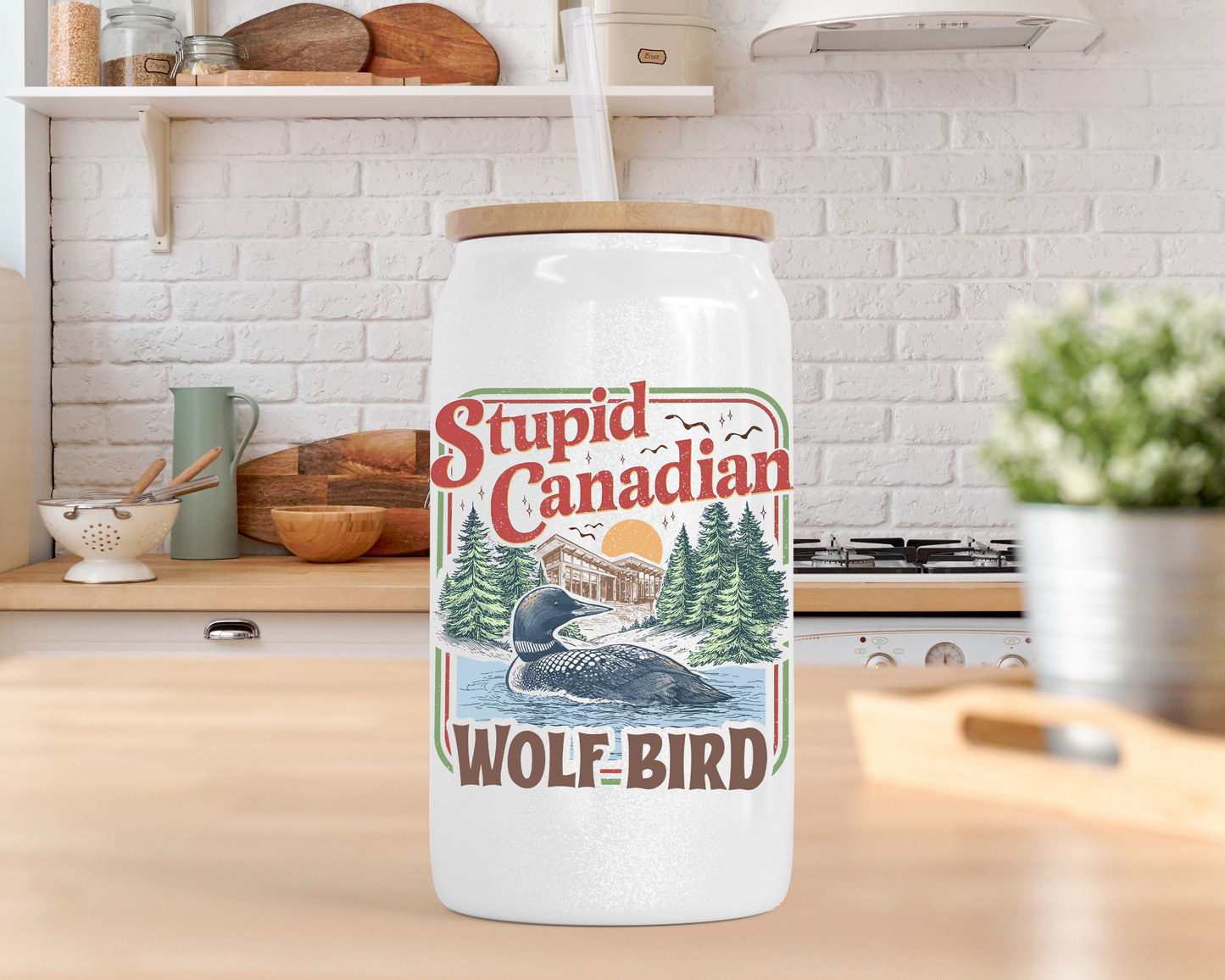 Wolf Bird Beer Can Glass