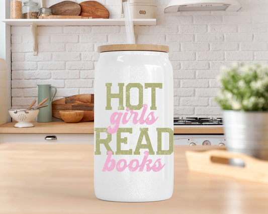 Hot Girls Read Books Beer Can Glass