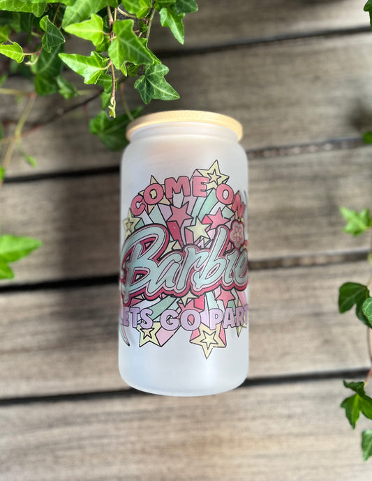 Come On Barbie Beer Can Glass