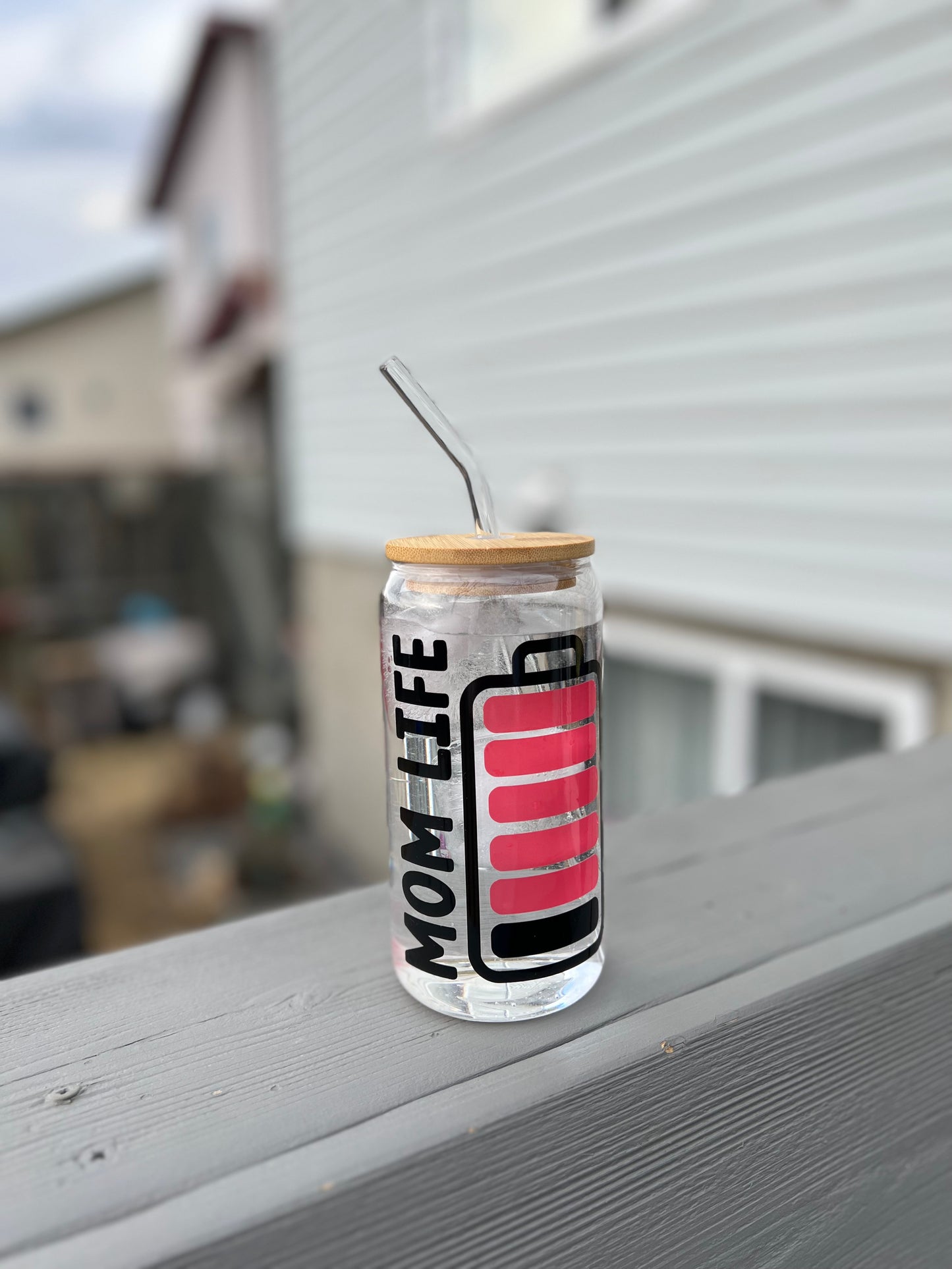Mom Life Battery Beer Can Glass